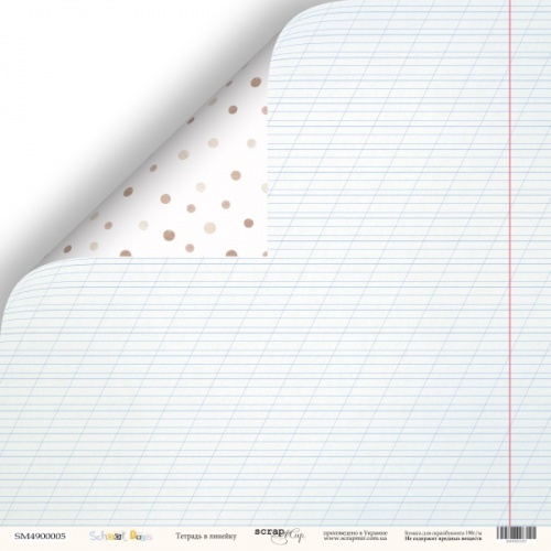 Лист двусторонней бумаги 30x30 от Scrapmir Тетрадь в линейку из коллекции School Days 10шт