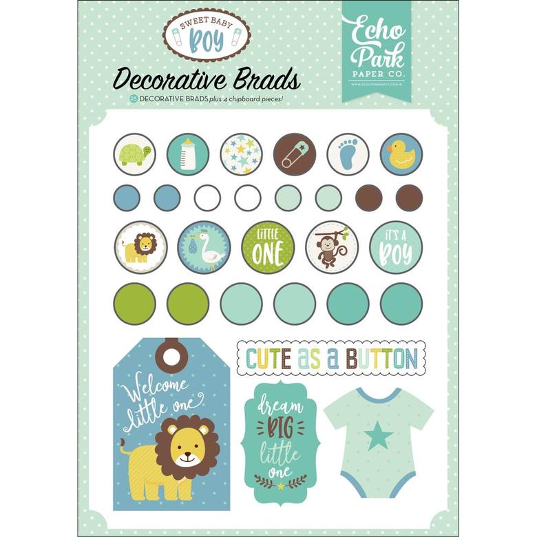 Брадсы декоративные  Echo Park Sweet Baby Boy, 25/Pkg + 4 Chipboard