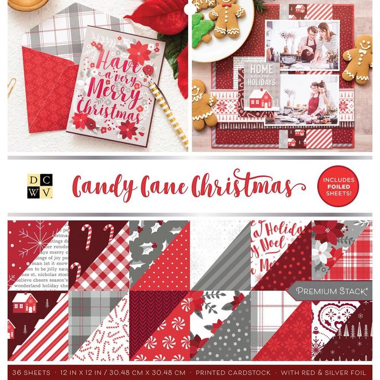1/2 Набор двусторонней бумаги DCWV Candy Cane Christmas W/Foil Accents 12"X12" 36/Pkg
