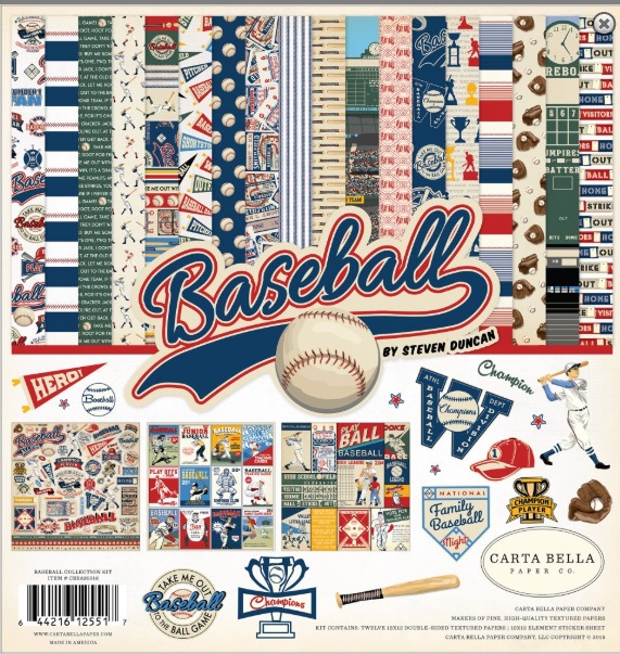 Набор двусторонней бумаги (Kit ) Baseball Carta Bella Collection 12 "X12" - 12 л