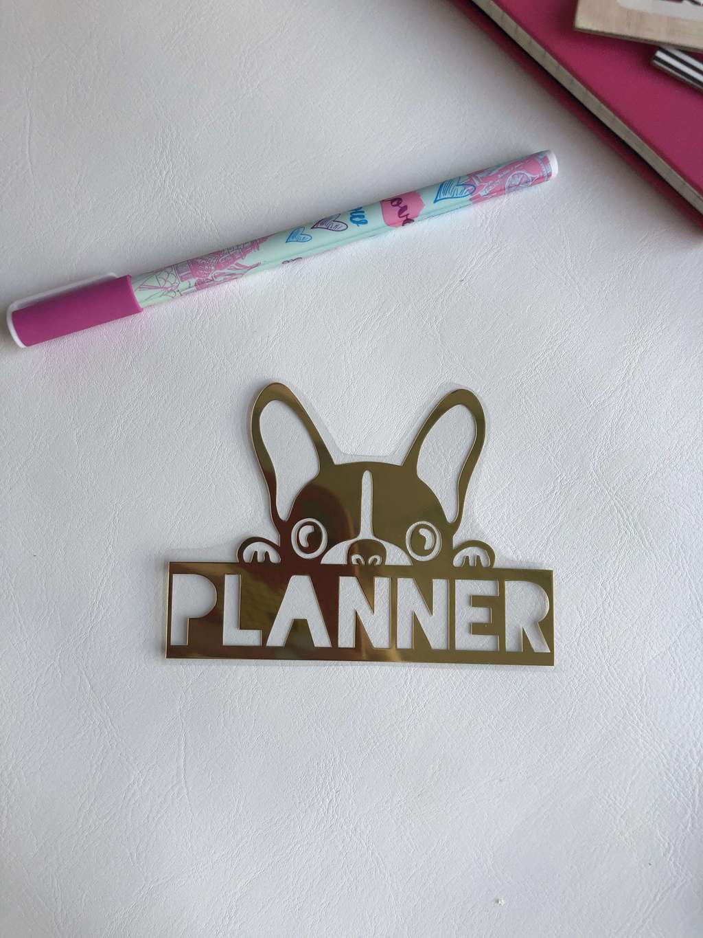 Термотрансферная наклейка «Planner с собачкой» золото