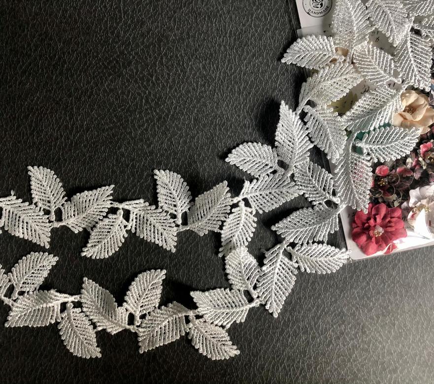 Кружево К-05 Ажурное Белое Листья/ 0,5 ярда