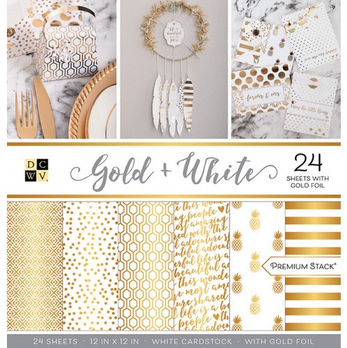1/2 Набор бумаги DCWV - Коллекция «Gold&White» - 30.5х30.5 см