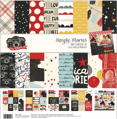 Набор бумаги  Simple Stories Collection Kit 12"X12" - Say Cheese III + лист с наклейками (п.5)
