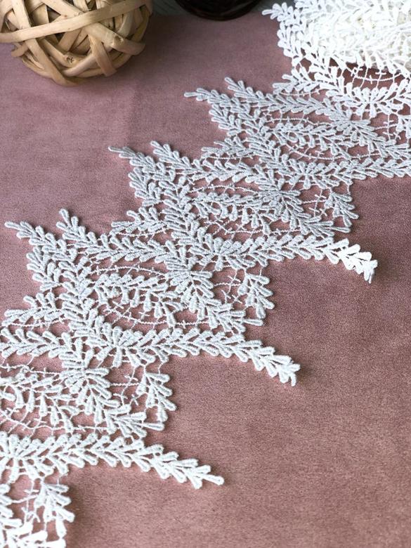 Кружево К-20 ажурные веточки белые 100% хлопок Ширина 14,5 см /отрез 45 см
