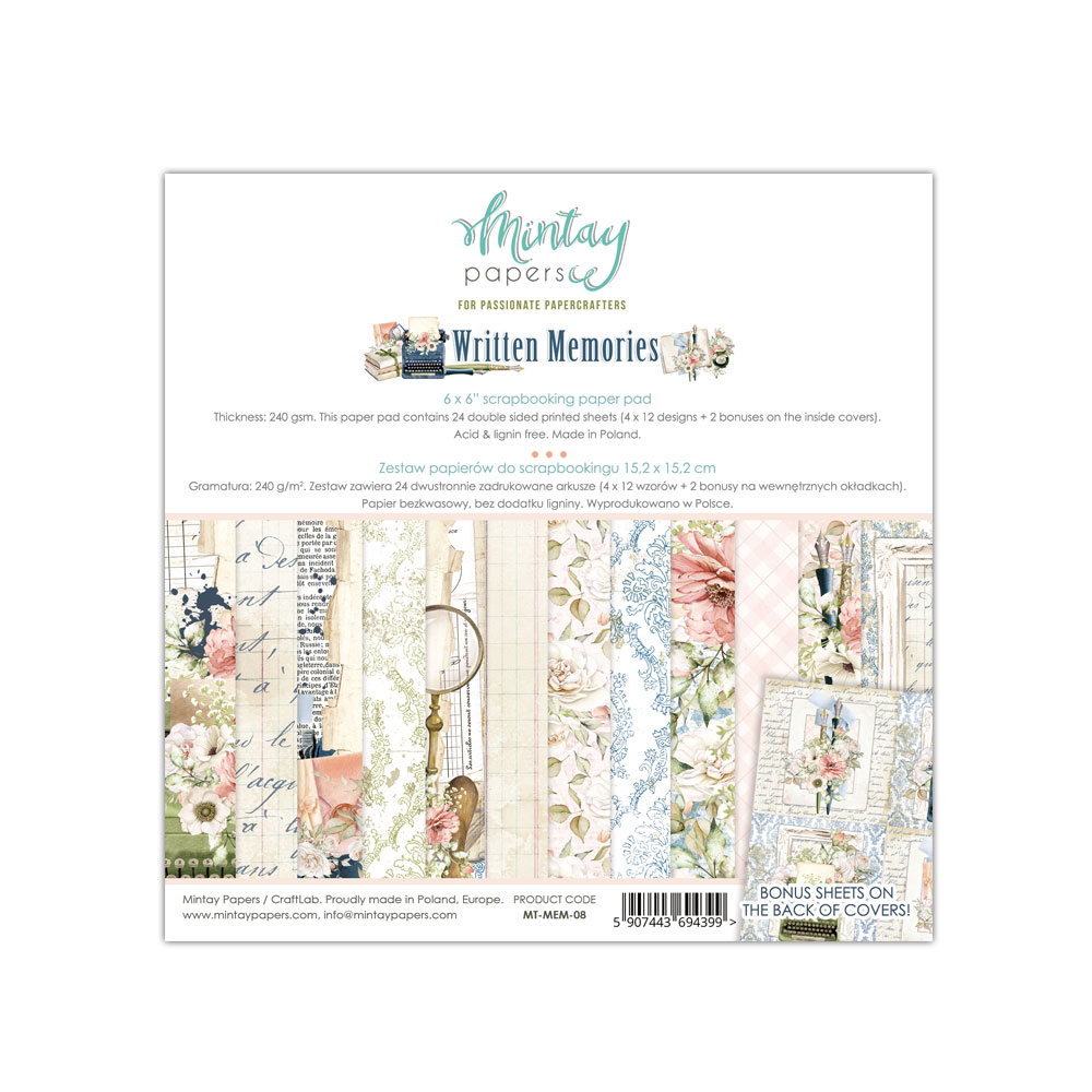 Набор двусторонней бумаги written memories Mintay paper 15*15 (1/4 набора)