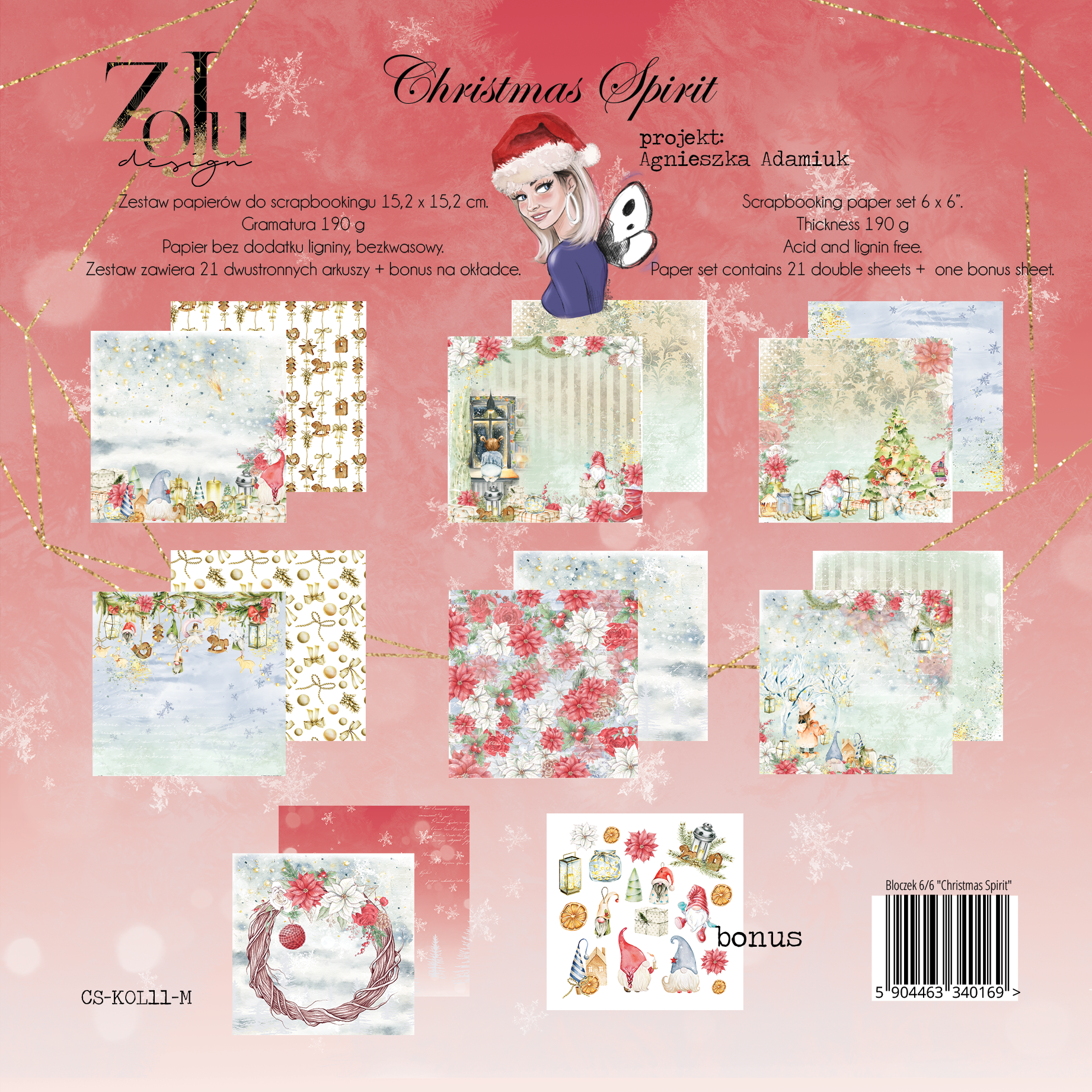 1/3 Набора бумаги 15.2*15.2 Zoya Design - Cristmas Spirit