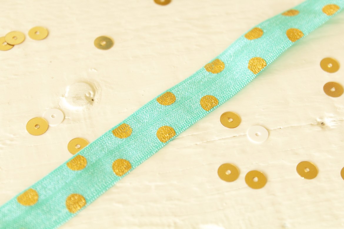 Резинка, бирюзовая в золотой горох, (1 ярд)