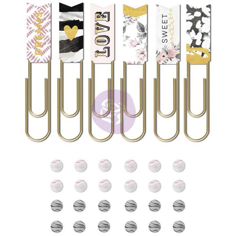 Набор декоративных скрепок и дотсов Prima Marketing - Rose Quartz Gems & Paper Clips