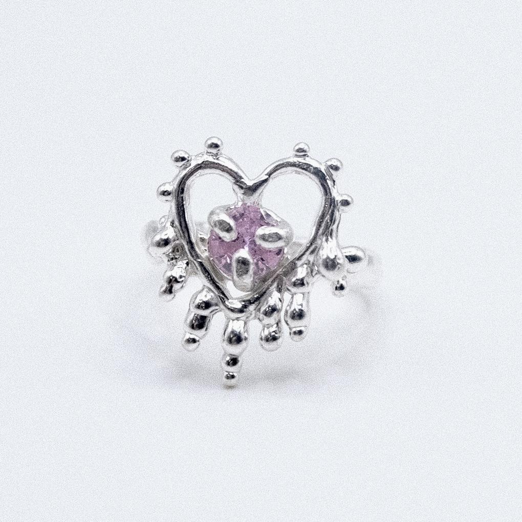 Кольцо «Сердце» с розовым фианитом