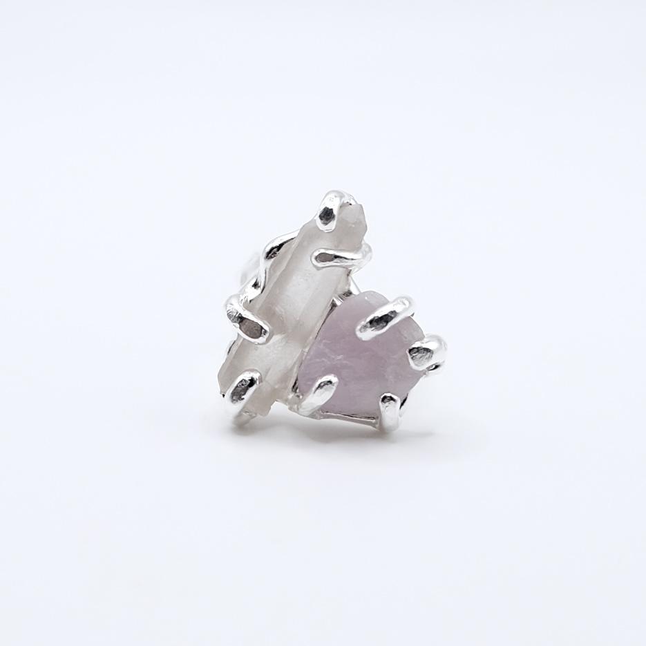 Кольцо с кварцем и кунцитом