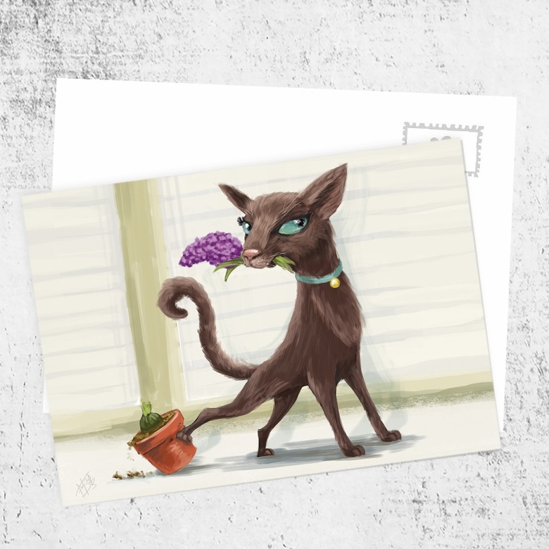 Почтовая открытка «Кошка с гиацинтом»