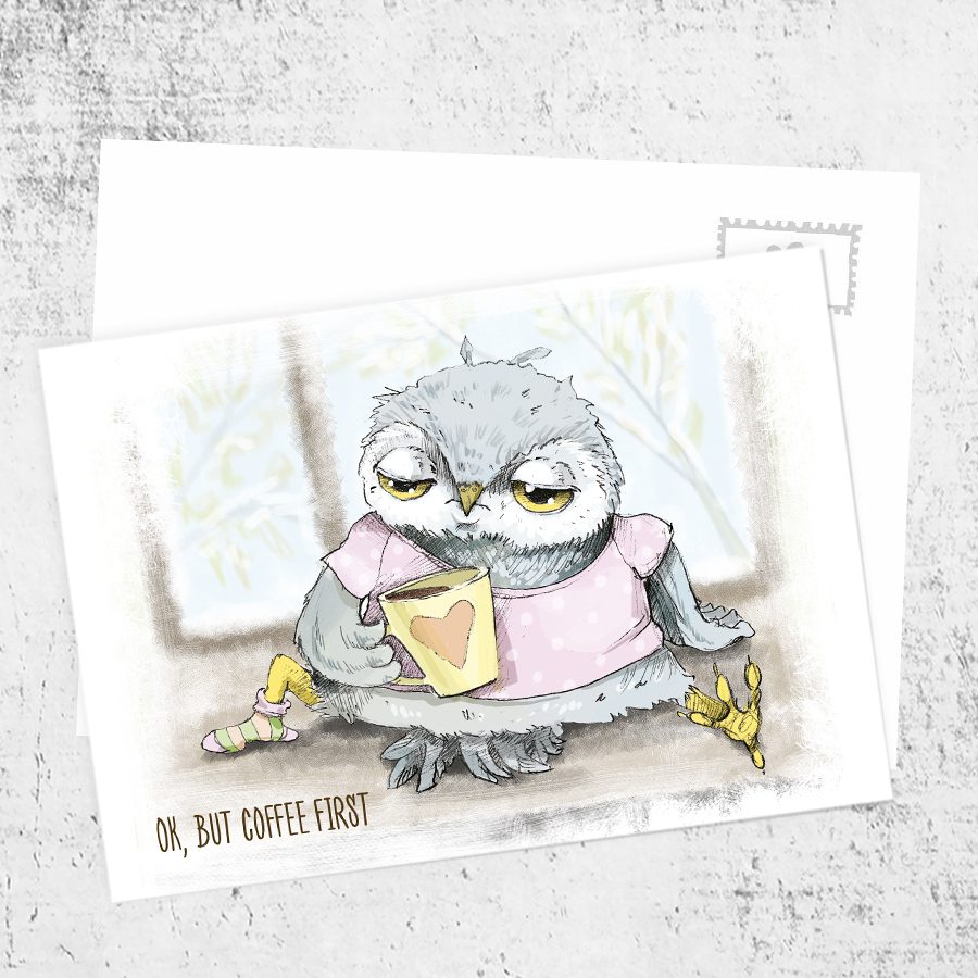 Почтовая открытка «Сначала кофе»