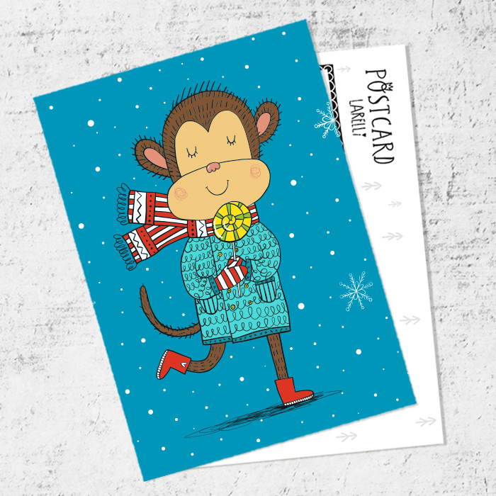 Почтовая открытка «Новогодняя обезьянка»