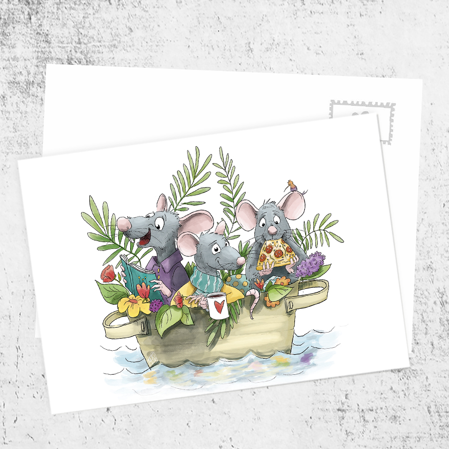 Почтовая открытка «Три крысы в тазике»