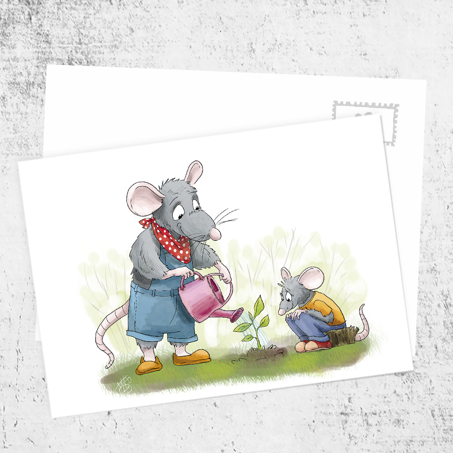 Почтовая открытка «Крыски садоводы»