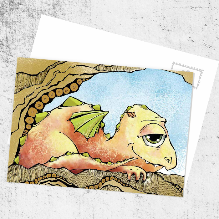 Почтовая открытка «Довольный дракон»