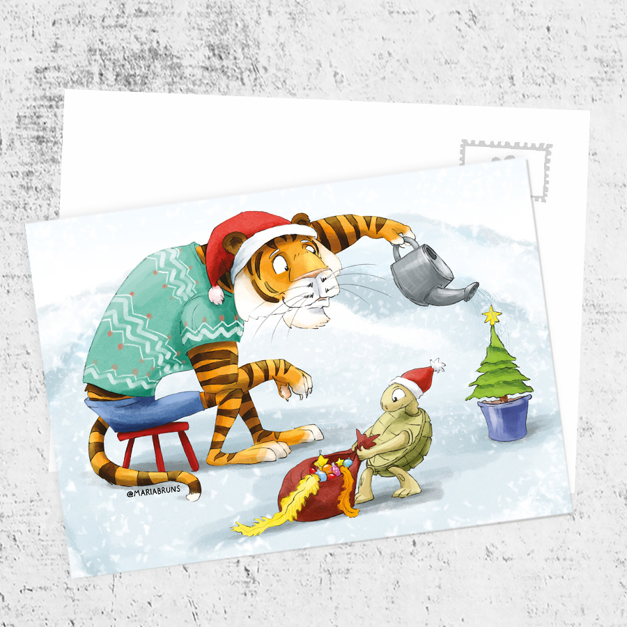 Почтовая открытка «Тигр выращивает праздник»