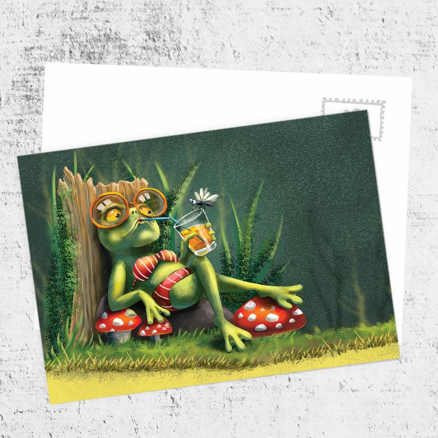 Почтовая открытка «Жабка на пляже»