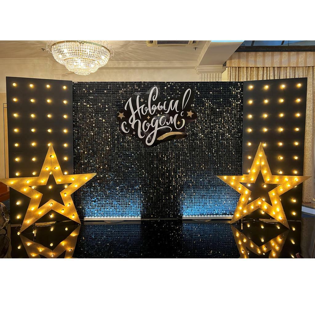 Новогодняя фотозона из пайеток с лампами
