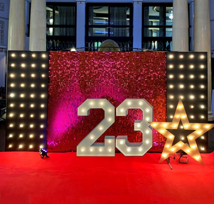 Цифра 23 с пайетками и лампочками