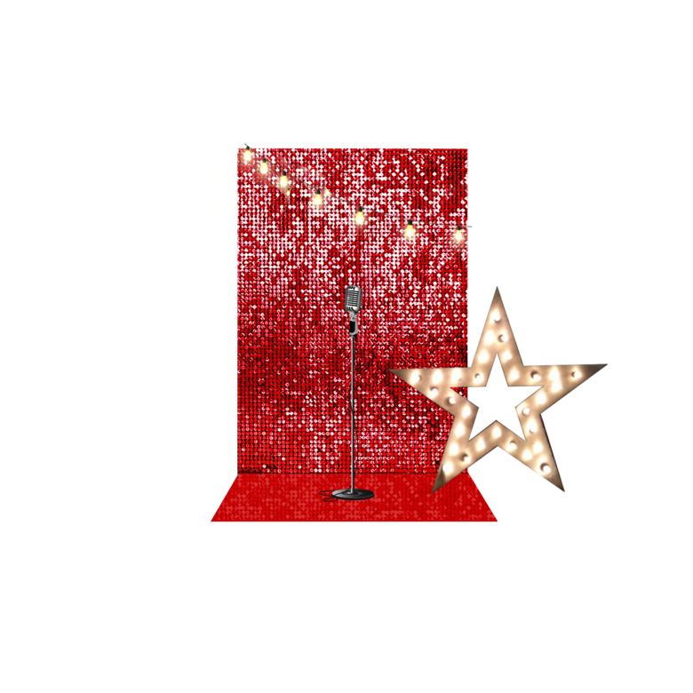 Фотозона из пайеток с ретро микрофоном