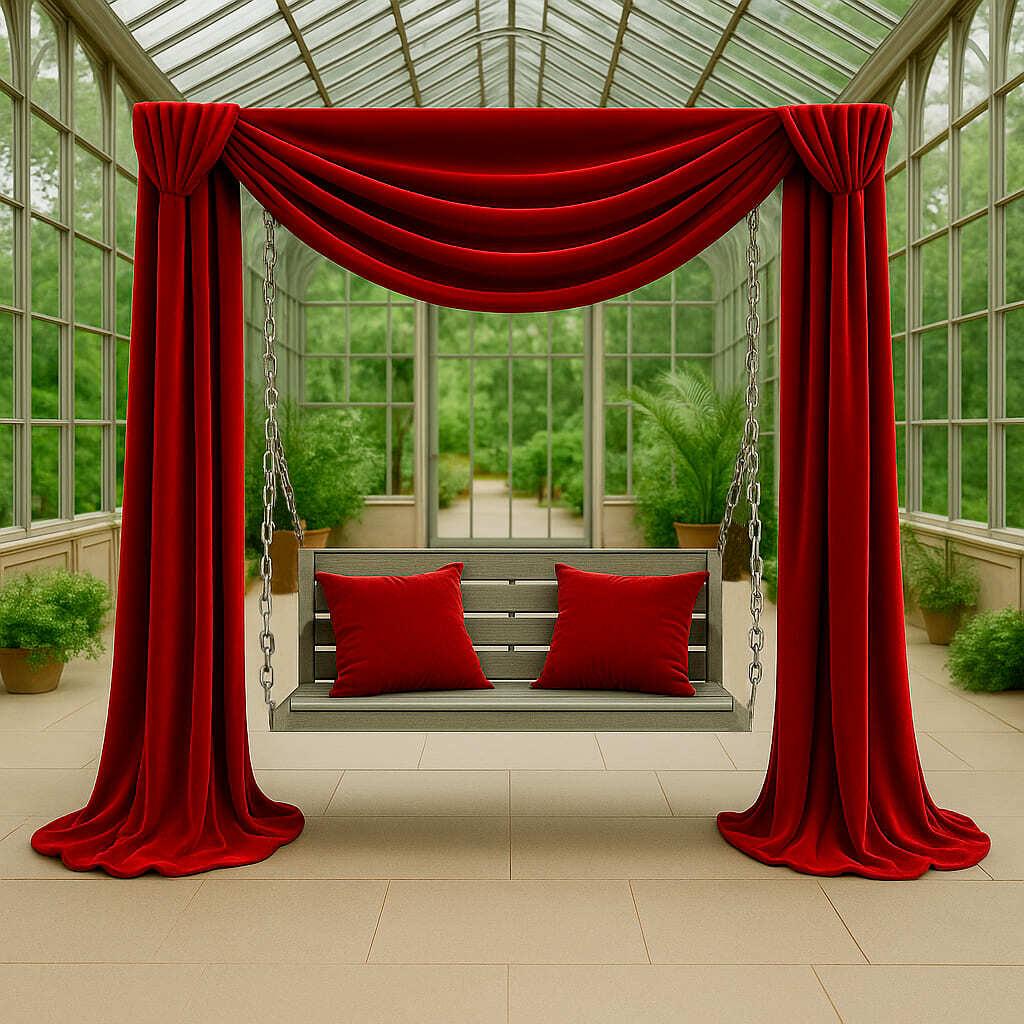 Фотозона качели с красным бархатом