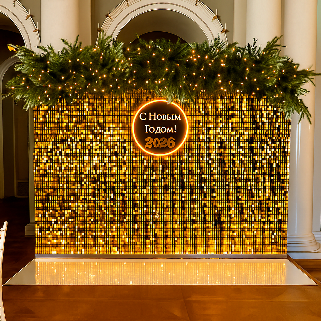 Новогодняя фотозона с зелеными ветками