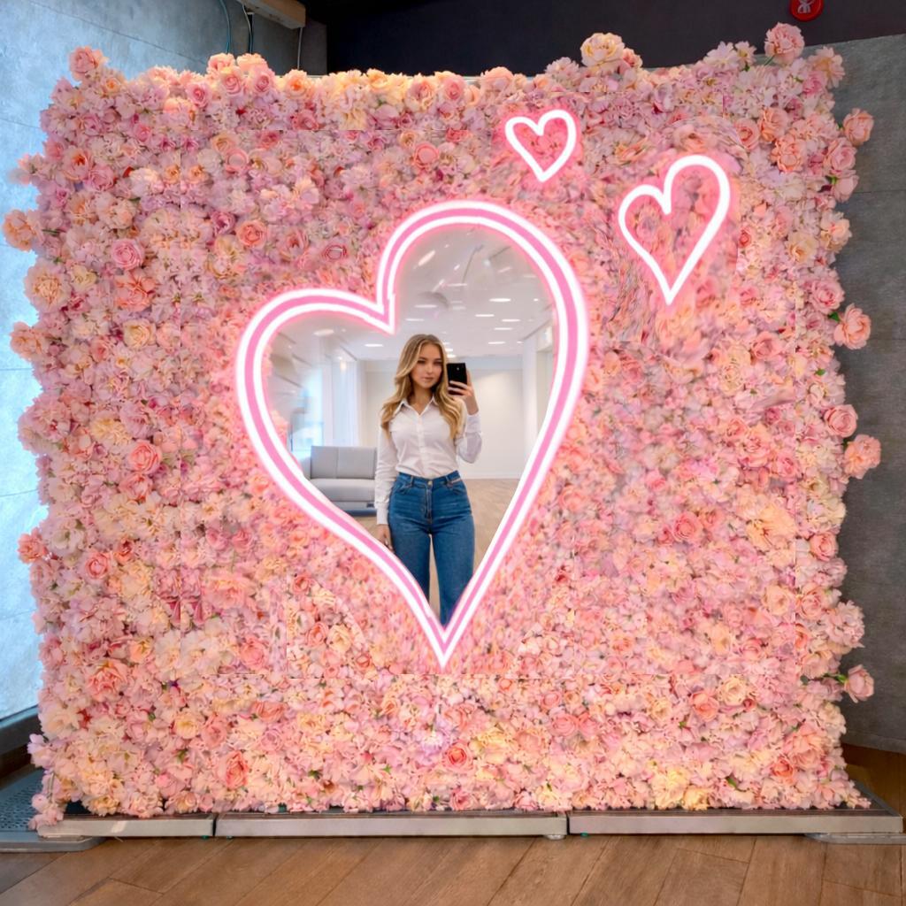 Цветочная фотозона на 14 февраля с зеркалом