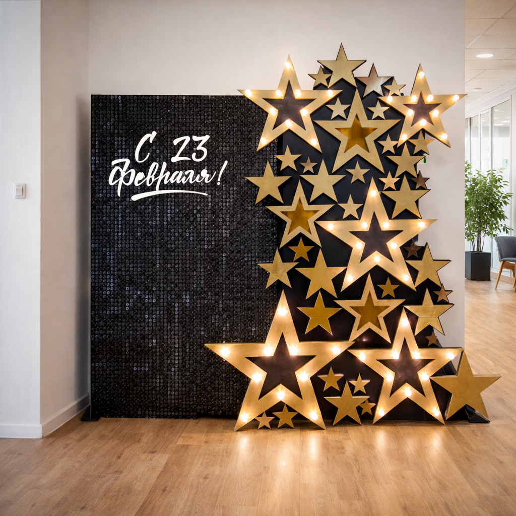 Фотозона на 23 февраля со звездами и пайетками