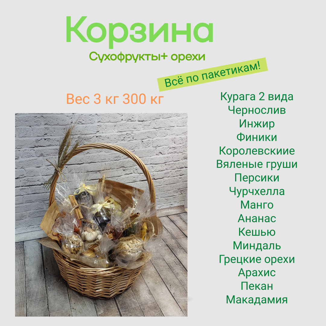 Корзина с сухофруктами и орехами "Деловой тон", 3,3 кг