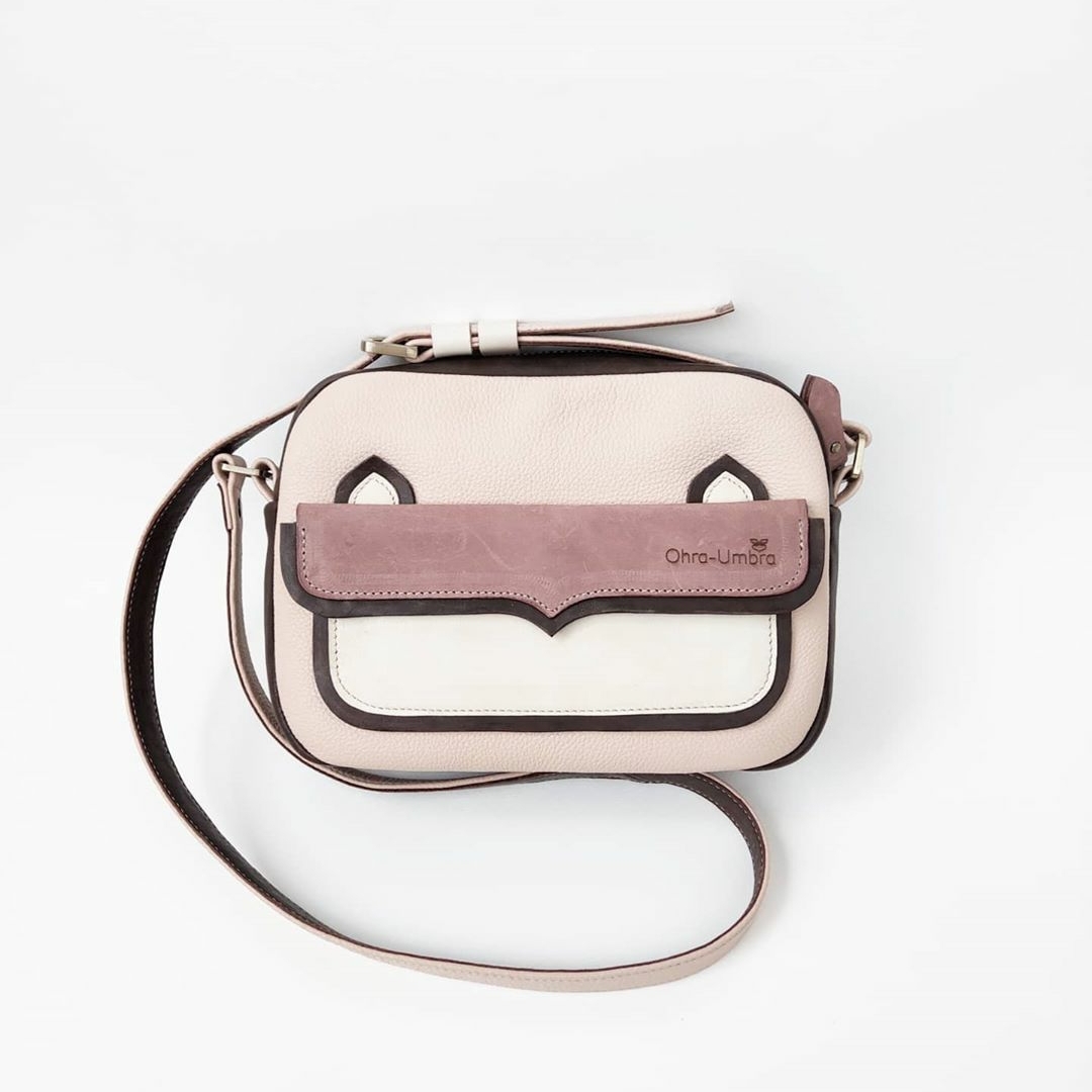 Сумка КИОТО светлая пудра + темный шоколад + пыльно-лиловый + молочный