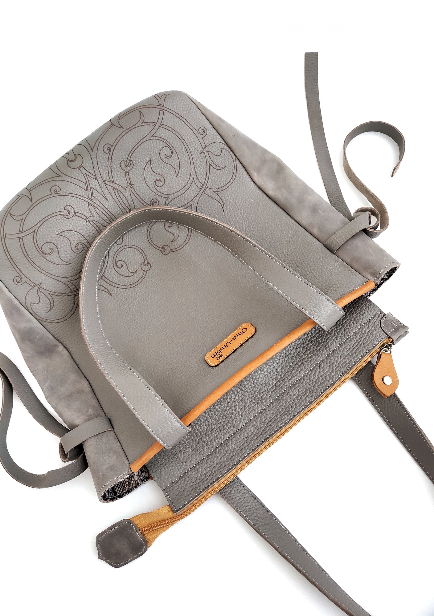 Сумка ВЕРОНА серый слон + серый мрамор + охра