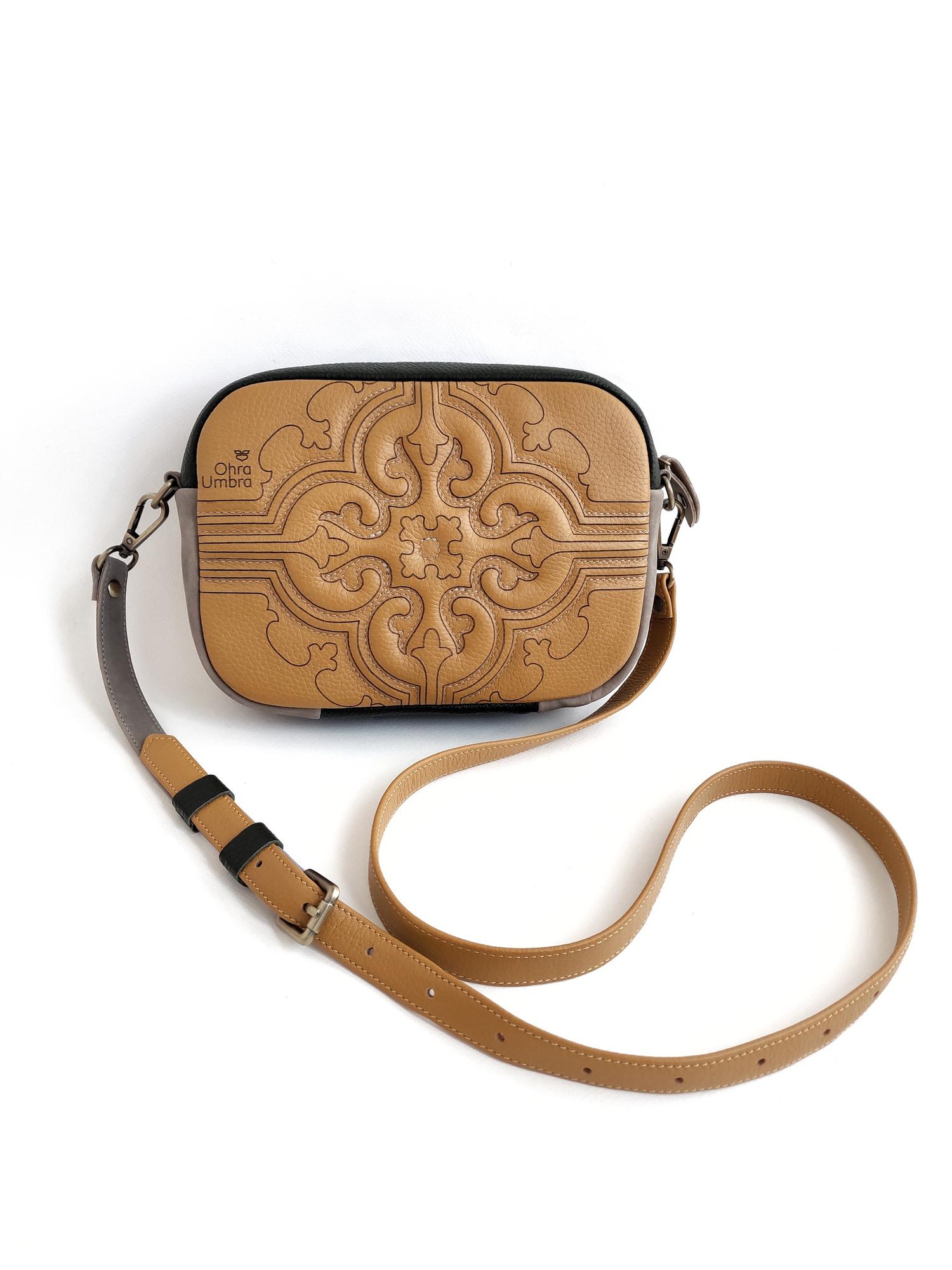 Сумка CЕВИЛЬЯ серый мрамор + горчица + пепельная оливка