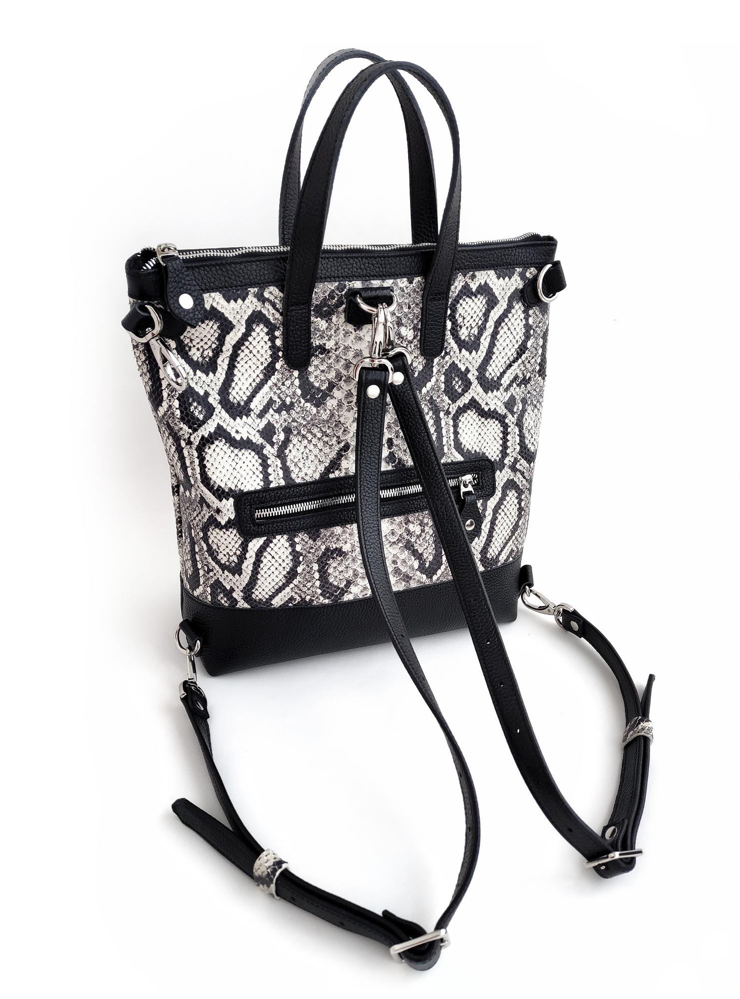 Сумка-рюкзак АВАЛОН питон ЧБ + чёрный