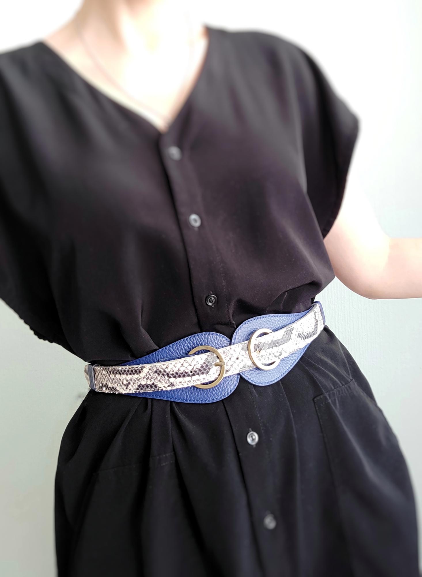 Ремень ДУГЛАС ультрамарин + ЧБ питон