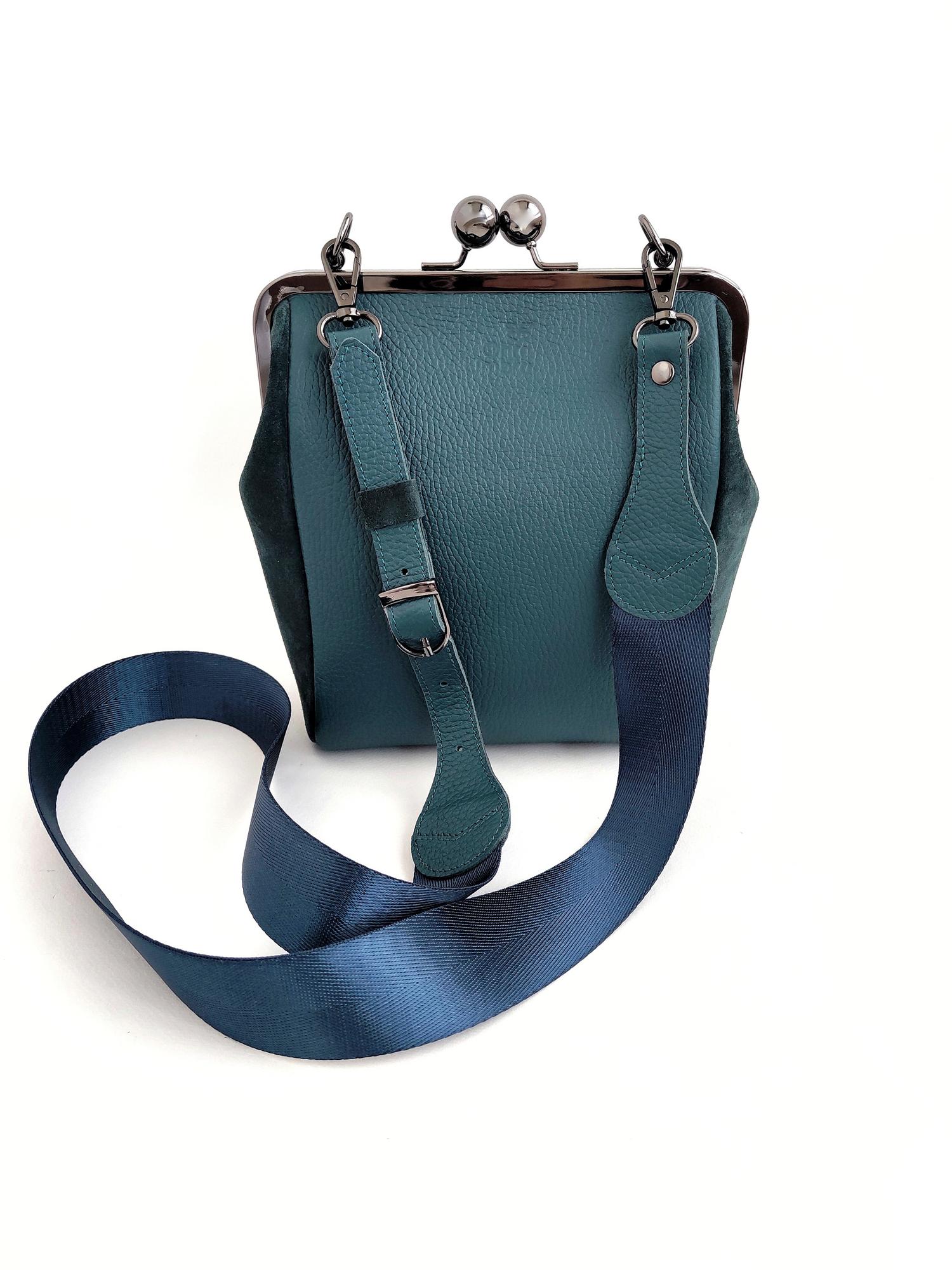 Сумка РОШЕ еловый (зернистая + замша) с ручкой из стропы