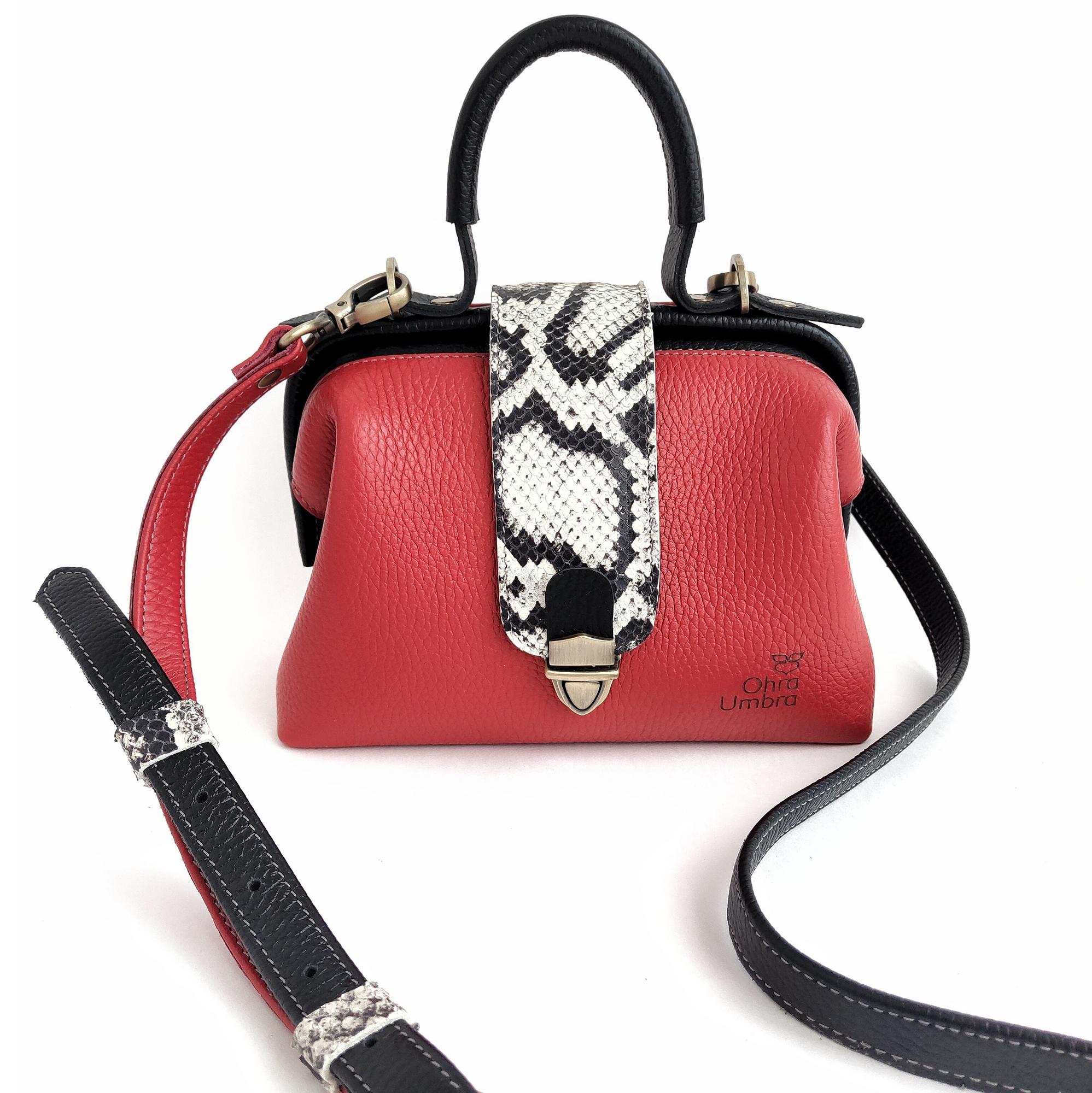 Саквояж ЛИМОЖ томат + чёрный + питон чб