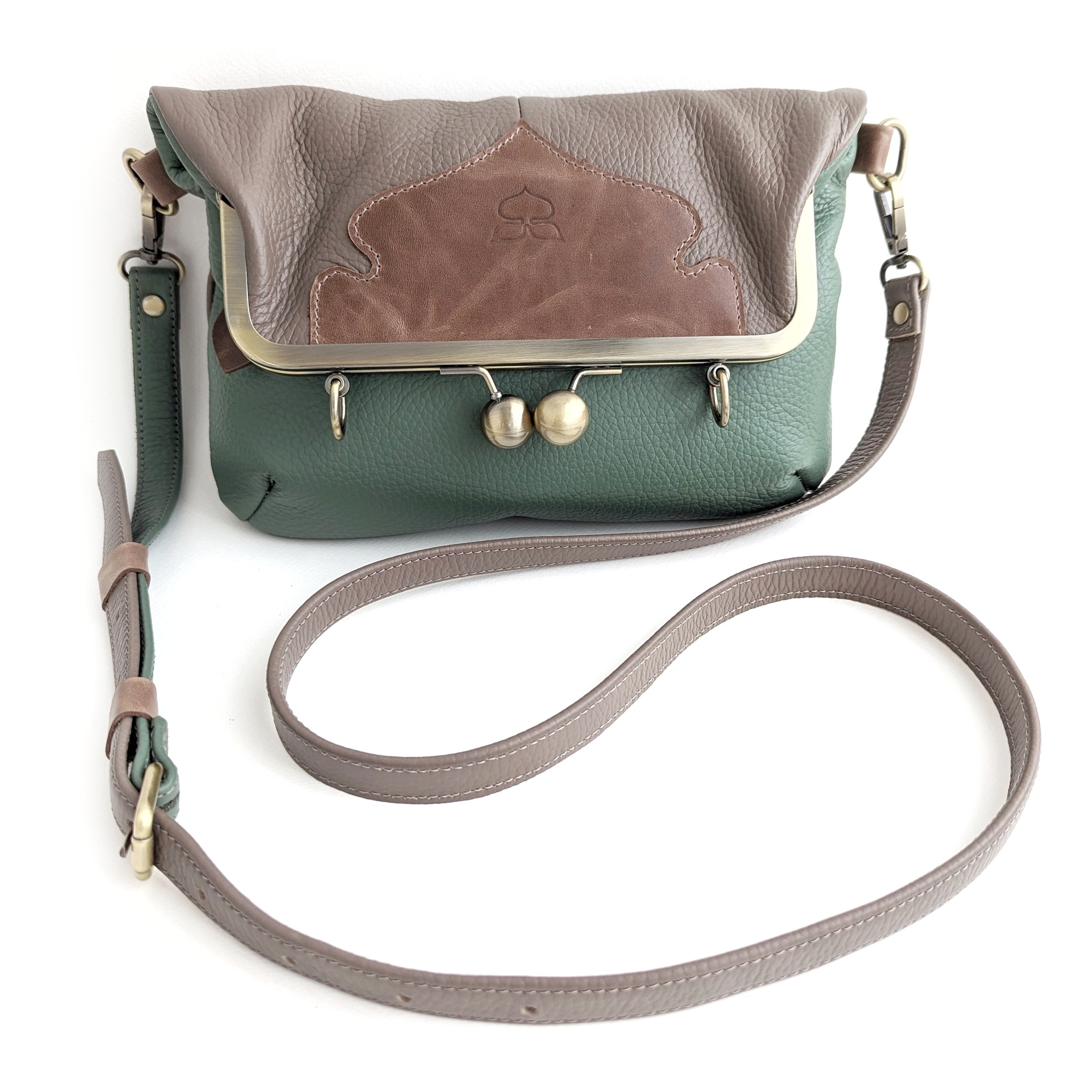 Сумка ДИЖОН капучино + нефрит + табак