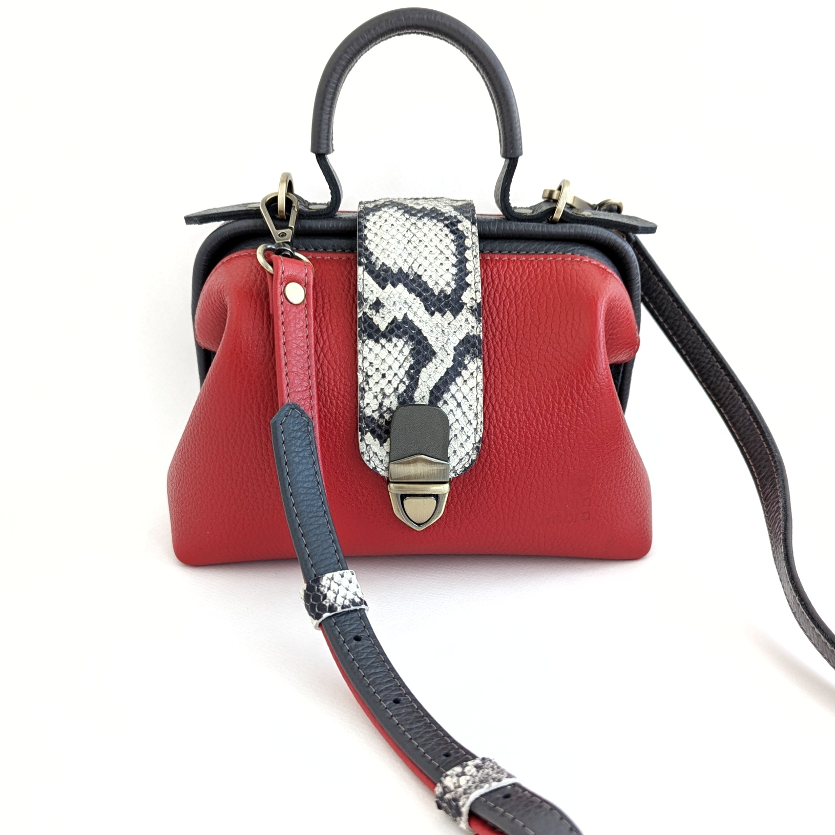 Саквояж ЛИМОЖ томат + графит + питон ЧБ