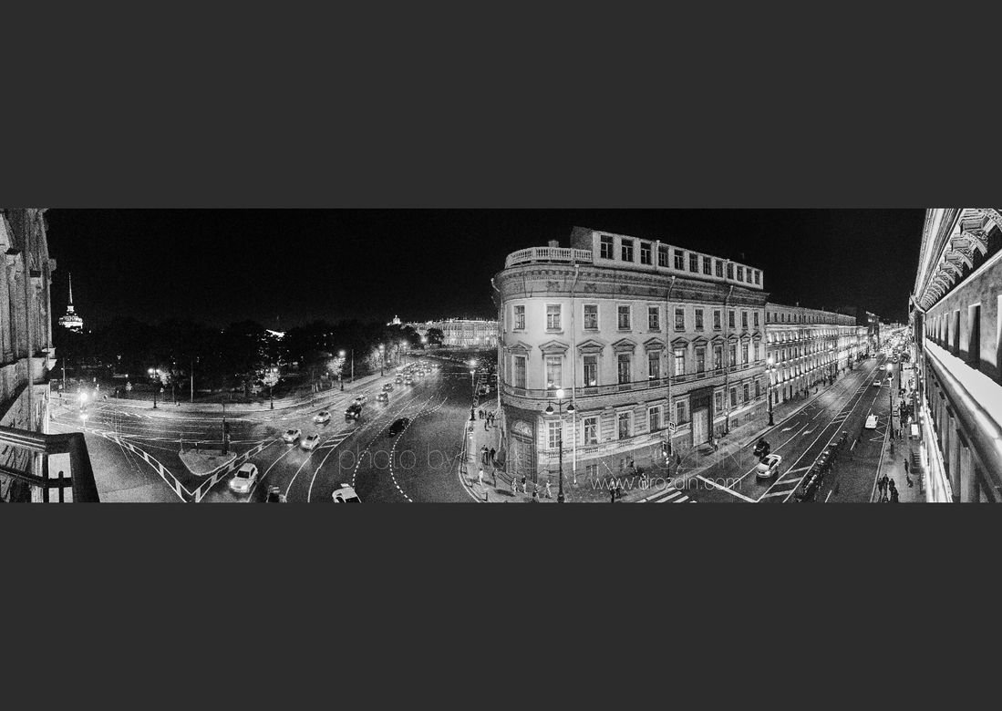 Night panorama of the center of Saint-Petersburg / 2018