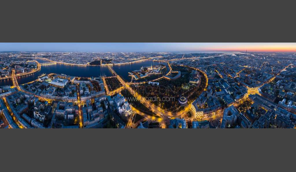 Aerial pano of Saint Petersburg at evening / Russia / 2021