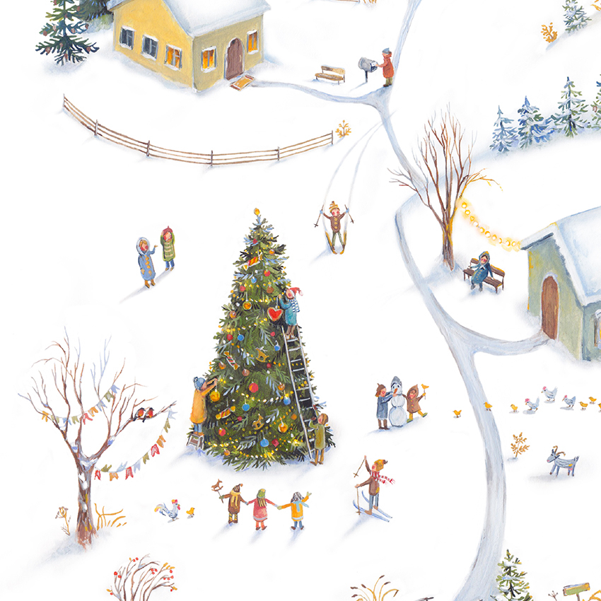 Постер и открытка "Зимняя деревня"