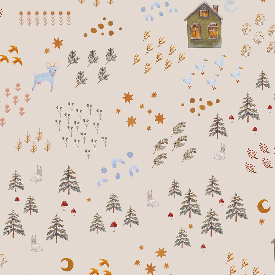 Ткань "В нашей деревне осень" / пастельно-розовый