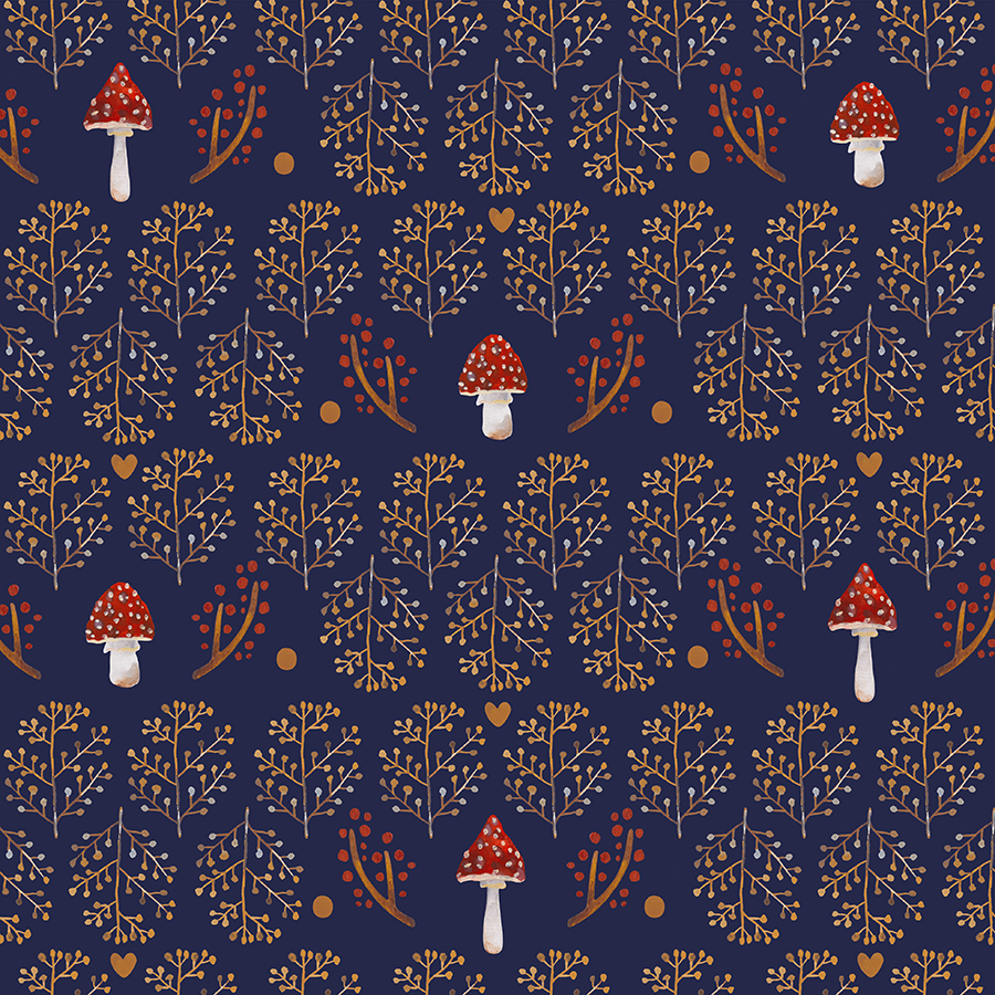 Ткань "Мухоморы в сухоцветах" / синий