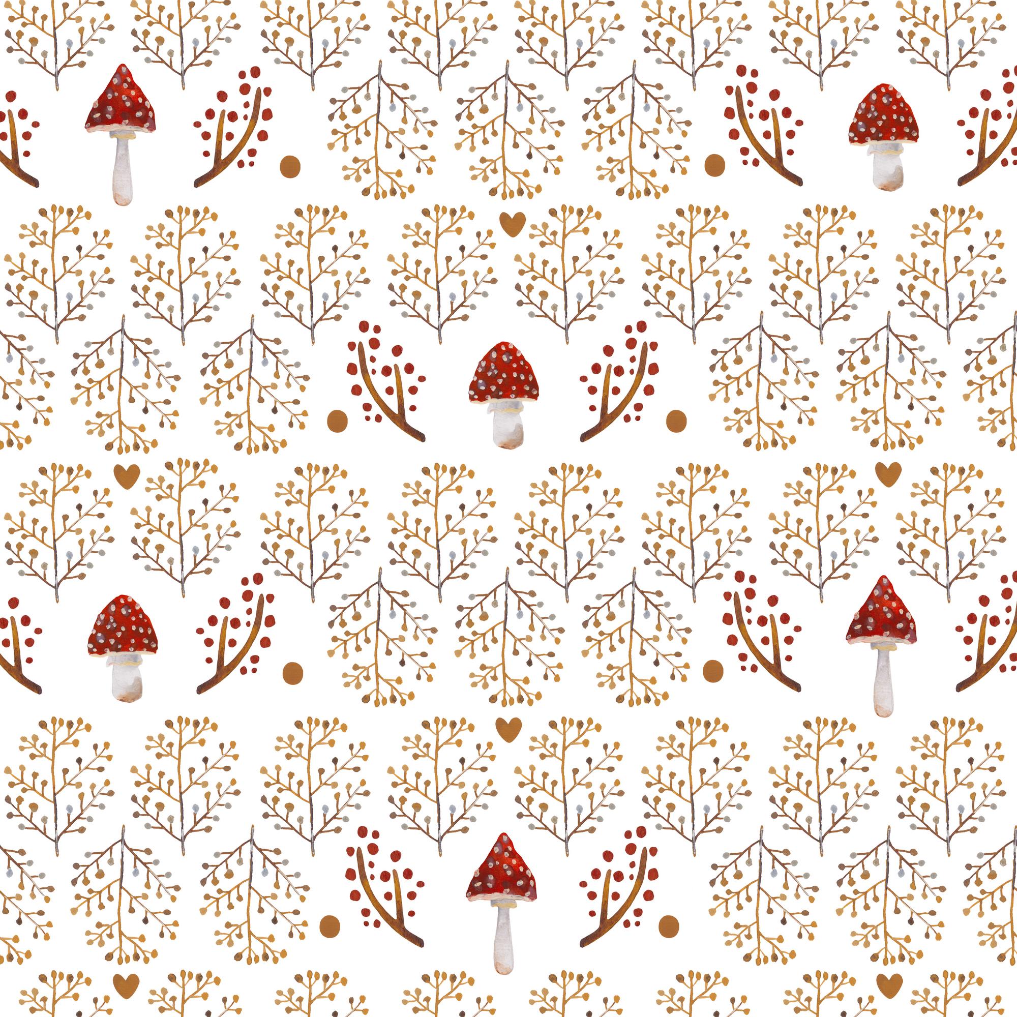 Ткань "Мухоморы в сухоцветах" / белый
