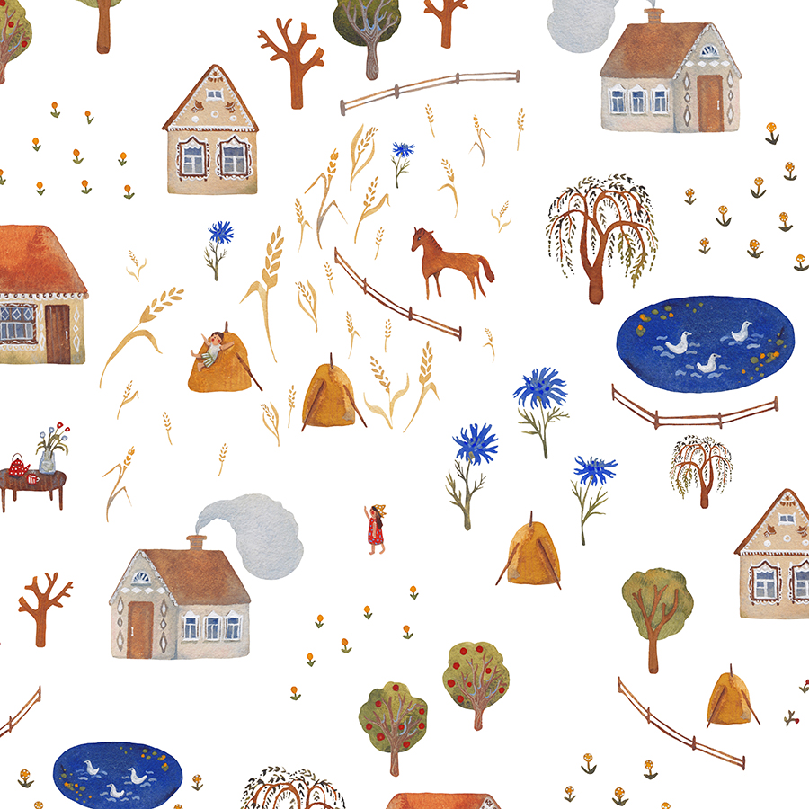 Ткань "Лето вспоминая" / белый