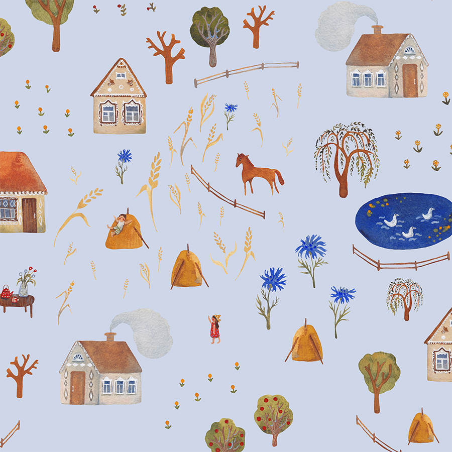 Ткань "Лето вспоминая" / голубой