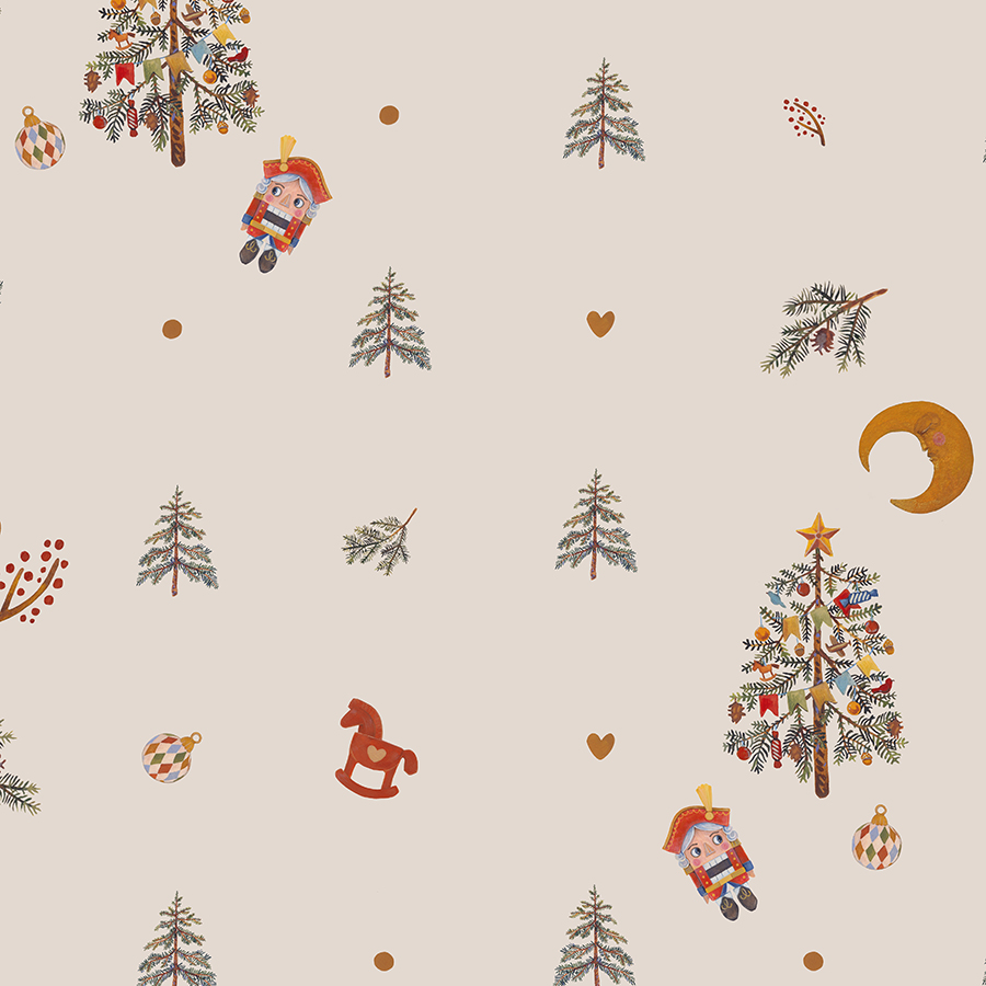 Ткань "Новогодние заметки" / пастельно-розовый