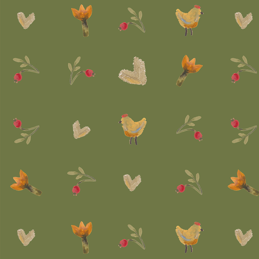 Ткань-компаньон паттерна «Мама Курица»  / зеленый